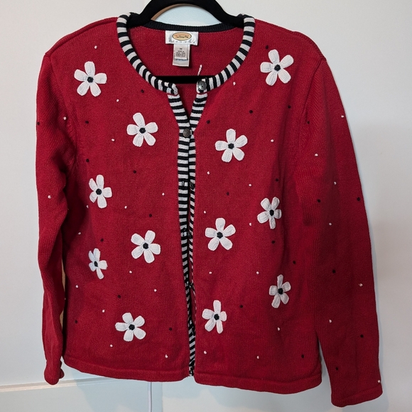 Talbots Sweaters - Talbots Floral Daisy Crochet Embroidered Knit Cardigan